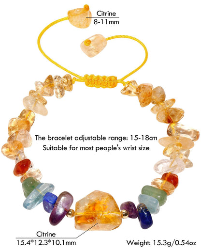 Wizock Reiki 7 Chakra Citrine Chips Beaded Bracelets Spiritual Crystals Yoga Meditation Bracelets for Women Positive Energy Wealth Good Luck Jewelry Gifts