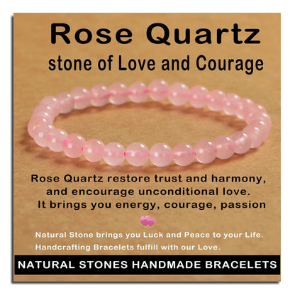 AD Beads Handmade Gemstone Stretch Elastic Bracelet Crystal Healing Reiki Nature's Beauty and Spiritual Essence Unisex (6mm, Rose Quartz)