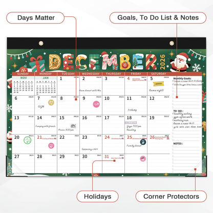 Ospelelf 2026-2027 Calendar Magnetic Desk Wall Desktop Monthly Planner from January 2026 - June 2027 Large To Do Pad with Plastic Cover for Office 17" X 12" Season