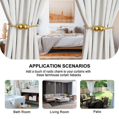 HIASTRA 2 Pack Magnetic Curtain Tiebacks Modern Handmade Rope Curtain Tie Backs Decorative Drapes Weave Holdbacks for Home Outdoor Bedroom Office Decorative Curtain, Gold