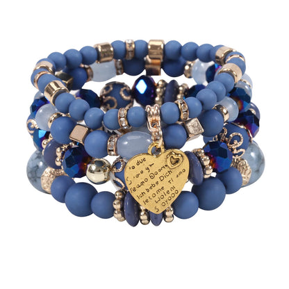 Jewellify Women Beaded Bracelet Set - Colorful Boho Stackable Bangle Bracelet with Crystal Accents - Trendy Fashion Stretch Charm Bracelets Jewelry for Women (Blue)