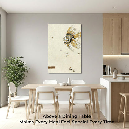BrushEcho Large 24x36 Inch Hand-Painted 3D Textured Canvas Wall Art, Modern Abstract Animal Ocean Fish Oil Painting, Minimalist Neutral Wall Decor Ready to Hang for Living Room Home Office