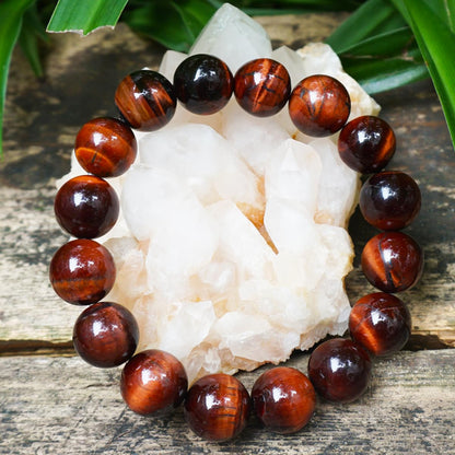 14MM Red Tigers Eye Bracelet for Unisex | Natural Healing Root Chakra Gemstones | Fits for 9" XLarge & Strong Wrist | Bring Luck & Fortune | Anxiety Stress Relief Spritual Gift for Friends Familys