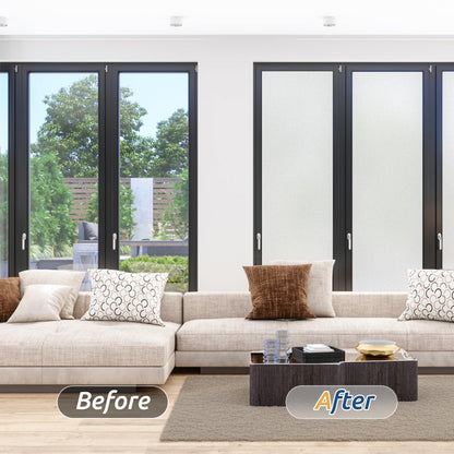 rabbitgoo Window Privacy Film, Frosted Glass Window Clings, Static Cling UV Heat Blocking Door Stickers for Home Bathroom, Removable Indoor Decal Coverings Day and Night, Pure, 17.5 x 78.7 Inches