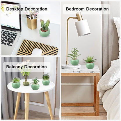 GREENTIME 6 Pcs Artificial Succulent Plants Bulk in Mini Ceramic Pots Small Fake Succulent Plant Faux Indoor Decor Bedroom Desk Bathroom Office Living Room Table Shelf Home Decoration (Green)