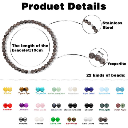Raicegs 4MM Yooperlite Beaded Bracelets Healing Crystal Bracelet for Women Men Natural Stone Handmade Stretch Bracelet Reiki Spiritual Jewelry
