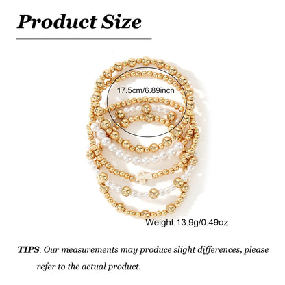 Harry and Henry Gold Beaded Bracelets for Women Gold Pearl Elegant Stackable Bracelets Set Trendy Jewelry Gifts Birthday Valentines Day Gifts for Women