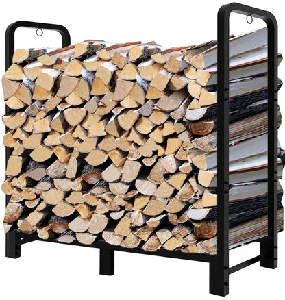 Fandature 4Ft Firewood Rack Adjustable Fireplace Wood Holder for Outdoor Indoor Storage Log - Heavy Duty Fire Log Lumber Stand Stacker, Black
