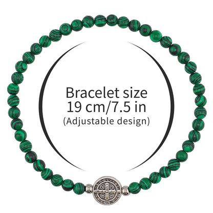 Lameybrt Evil Eye Bracelet 4 mm Natural Stretch Adjustable Beaded Bracelets for Men (C08 Malachite, One Size)