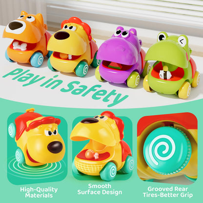 ALASOU Push and Go Animal Car Toys for 1 Year Old Boy Girl|Baby Toys 1 Year Old Boy Gifts for Toddlers 1-3|Vehicle Toy Set for Toddler Toys 1-2|1st Birthday Gift for Infant 6 9 12 18 Months