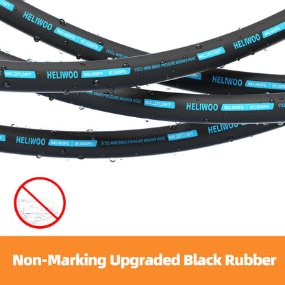 Heliwoo 4800 PSI Pressure Washer Hose 50FT, 3/8'' Steel Wire Braided Kink Resistant Power Washing Extension Hose for Cold & Hot Water Max 248°F, Qucik Connect Ends, Black and Blue