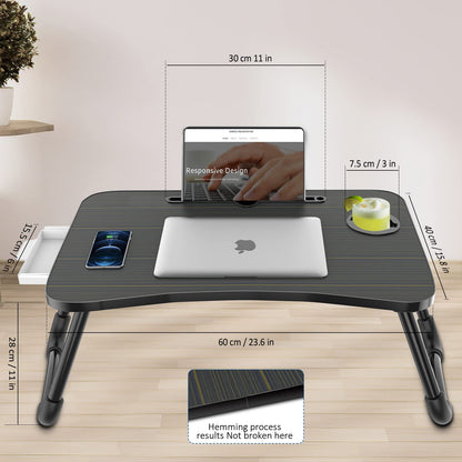 Zapuno Foldable Laptop Bed Table Multi-Function Lap Serving Tray Dining Table with Storage Drawer and Water Bottle Holder, Slot for Eating, Working on Couch/Sofa (Arc Shape)