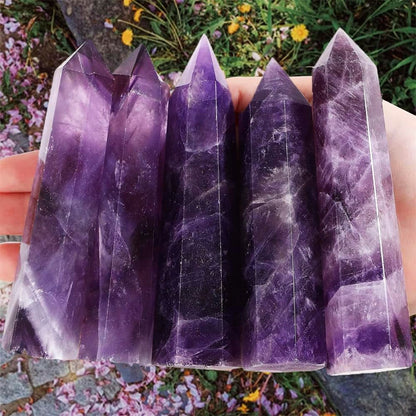 Natural Amethyst Crystal Point - 5.8-6.2 inch Amethyst Wand with Iridescent Rainbow Flash Stone for Energy Protection, Spiritual Awakening & Decoration - (Amethyst /5.8-6.2 inch 2pcs)