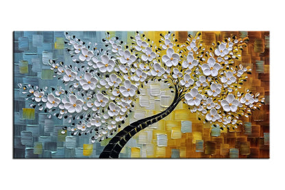 YaSheng Art - Wall Art Oil Painting ,100% HandPainted 3D Texture Wall Art Artwork White Flower Tree Paintings ,Abstract Canvas Wall Art ,Bedroom Dining Room Living Room Modern Wall Art Decor Home , Framed Wall Art Picture 24x48inch