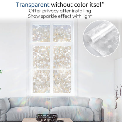 rabbitgoo Window Privacy Film, Decorative Rainbow Window Clings for Glass Covering, Static Cling Non Adhesive Door Stickers UV Blocking, Stained Glass Vinyl Decal, 3D Pebble, 17.5 x 78.7 inches