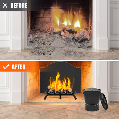 INNO STAGE Ash Bucket with Lid and Wood Handle Coal Shovel, Ash Carrier Pail Fireplace Tools,Fire Pit,Wood Burning Stove Black