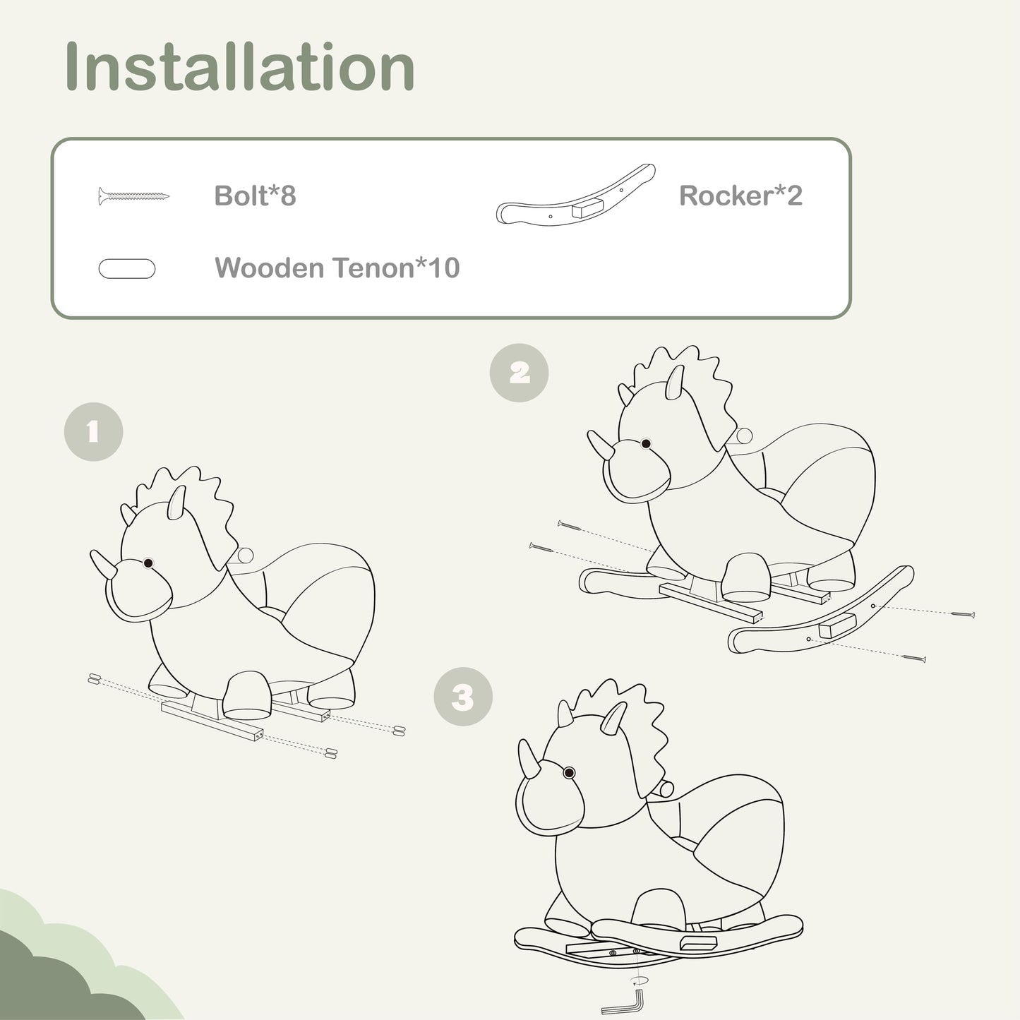 Rock My Baby Rocking Horse Green Dinosaur with Chair, Plush Stuffed Animal Rocker for Toddlers 1-3, Baby Rocker with Sweet Music, Wooden Rocking Horse Baby Animal Rocker,CPC Certified