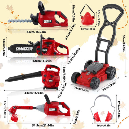 Arrowbash Kids Lawn Mower Toy Set 7 Pcs Electric Garden Tools with Leaf Blower, Chainsaw & Trimmer – Summer Outdoor Toys for Boys Girls Birthday Gifts