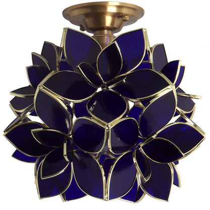 Bieye L11021 Flower Petals Tiffany Style Stained Glass Close to Ceiling Light for Home Decor (Cobalt Blue, 12" Rose Lily)