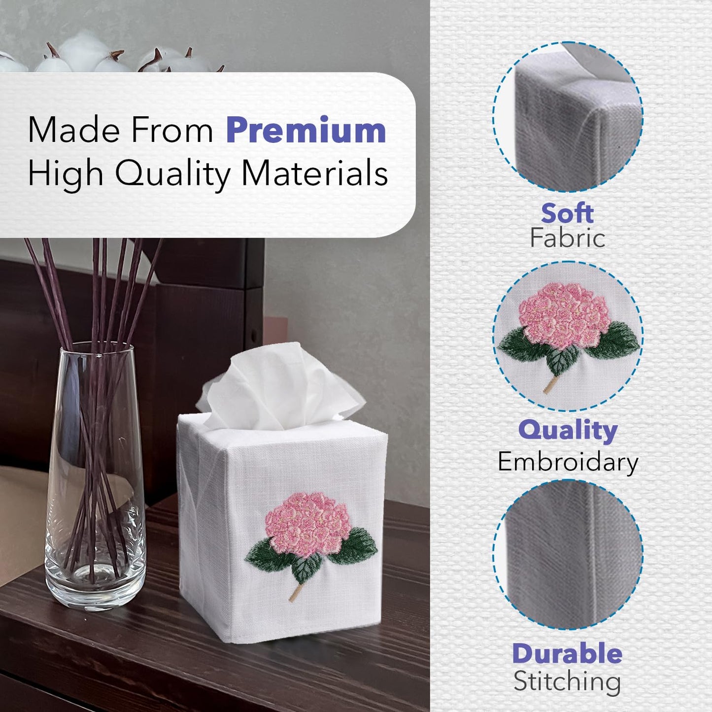 Jacaranda Living Square Tissue Box Cover, Linen/Cotton Fabric Tissue Holder, Decorative Cloth Tissue Cube Cover, Coastal Designs Deck Chair (Blue)