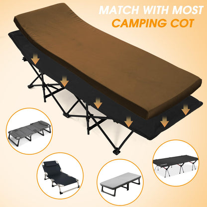 CYMULA Camping Cot Mattress 2in Memory Foam Sleeping Pad,Soft Warm Non-Slip Camping Mattress Topper with Retaining for Adults,Portable Roll up Pad for Travel(Brown 75"x30")