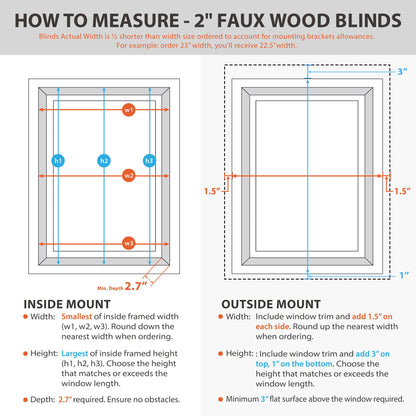 DEZ FURNISHINGS Cordless 2" Faux Wood Blind, 46.5" W x 48" H, White