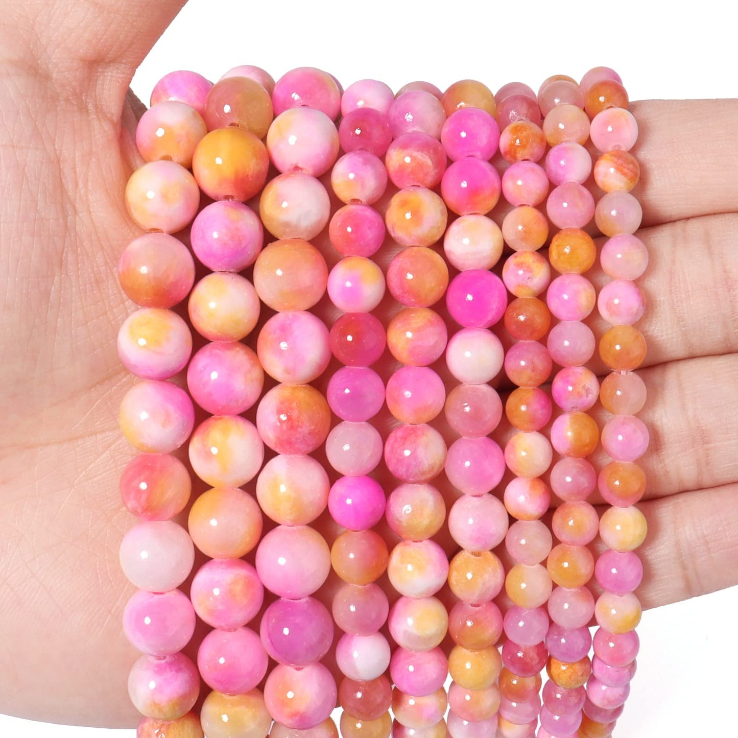 35pcs 10mm Natural Stone Beads Pink Yellow Persian Jade Beads Energy Crystal Healing Power Gemstone for Jewelry Making, DIY Bracelet Necklace