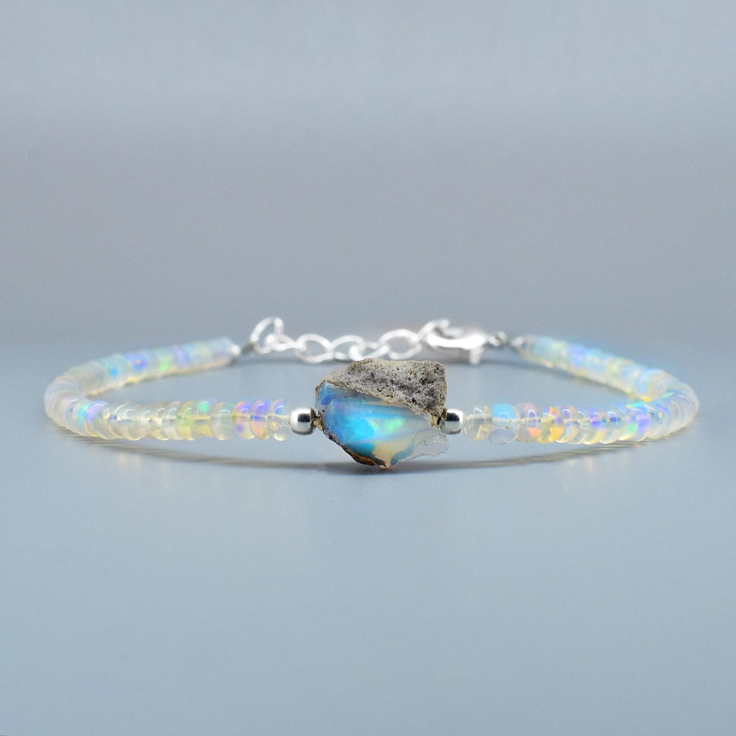 Gempires Natural Ethopian Opal Beads Bracelet, Raw Opal Bracelet, Faceted opal Beads, Healing Opal Protection Bracelet, 8 inch bracelet for women
