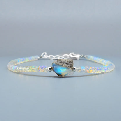 Gempires Natural Ethopian Opal Beads Bracelet, Raw Opal Bracelet, Faceted opal Beads, Healing Opal Protection Bracelet, 8 inch bracelet for women