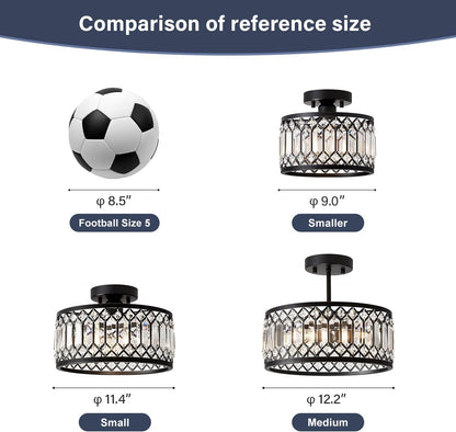 Pevfah Crystal Black Ceiling Light, Modern Semi Flush Mount Ceiling Lighting Fixture, Round Hallway Lighting Fixtures for Kitchen Entryway Bedroom Laundry Room, 1-Light, 9 Inch