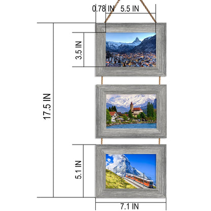 Rexllon 4x6 Picture Frames Collage Wall Decor, Wall Hanging Picture Frames Collage with 3 Opening, Photo Frame for Family Friends Kids Distressed Grey Frames