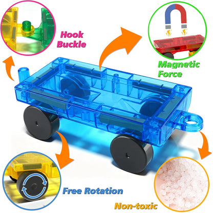 8PCS Magnetic Tiles Mini Cars Construction Set Compatible with Mini & Major Tiles, Magnet Car Easter Toys for 3+ Year Old Boys Girls Kids,STEM Educational Portable Travel Toys for Airplane,Car Play