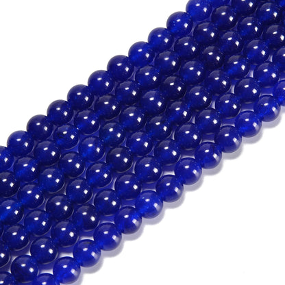 jodaying 10mm Sapphire Blue Dyed Jade Smooth Round Natural Gematone Loose Beads for Jewelry Making DIY Findings 1 Strand 15"