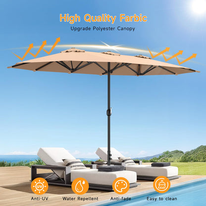 ONBRILL 15ft Patio Umbrella with Base Included, Extra Large Shade Area, Double Sided Rectangle with Crank Handle for Poolside, Garden, Yard, Beige