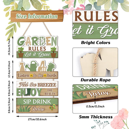 IARTTOP Garden Rules Hanging Sign Let It Grow Wooden Plaque Garden Home Decor Farmhouse Welcome Door Signs for Porch Yard Gardening Shed Decorations 10x18.4Inch Gifts for Plant Lovers