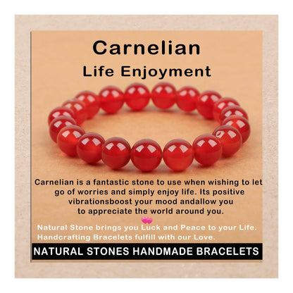 AD Beads Handmade Gemstone Stretch Elastic Bracelet Crystal Healing Reiki Nature's Beauty and Spiritual Essence Unisex (10mm, Carnelian (Life Enjoyment))