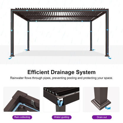 PURPLE LEAF 10' x 16' Louvered Pergola Outdoor Adjustable Louvre Shade Modern Patio Aluminum Pergola with Retractable Roof for Deck Backyard Garden Hardtop Gazebo, Bronze