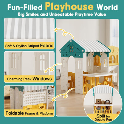 Playground Playsets Outdoor Playhouse 10 in 1 Toddler Slide with Rock Climber with Basketball, Hoop, Storage, playroom Upgraded