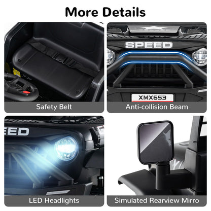 OLAKIDS 24V Ride on Car with Remote Control, Bluetooth, LED Lights, Horn, Spring Suspension, High/Low Speeds, Soft Start for Kids Aged 3+ (Black)