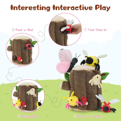 MaoGoLan 6pcs Flying Insect Plush Toys Set with Plush Bee Moth Butterfly Dragonfly, Flying Insect Stuffed Animal Bulk with Treehouse, Gift for Kids Toddlers Boys Girls