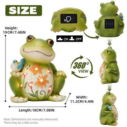 ZioWio Solar Garden Frog Decor Outdoor Statue - Frog with LED Waterproof Sculptures Lights, Cute Pond/Yard Statues Outside Decoration, Home, Lawn, Patio, Resin Animal Ornament, Women/Gardening Gift