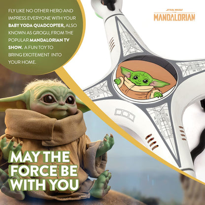 Star Wars The Mandalorian Grogu Baby Yoda RC Quadcopter Drone - 2.4GHz 4.5CH Remote Control Flying Drone with Flip Stunt Modes, Built-In Gyro and USB Charging - Kids 6+