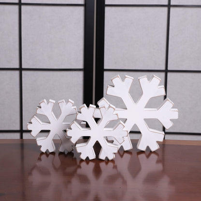 WAWOO 3 Pieces Winter Farmhouse Snowflake Decor - White Distressed Snowflakes for Christmas, Photo Props, Fireplace