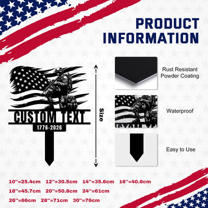 Bliver Personalized USA 250th Anniversary Metal Garden Stake Custom American Patriotic Yard Sign with Family Name Durable Weatherproof Decor for Lawn Memorial Display 10-28 Inch