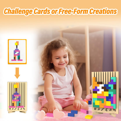 Wooden Block Puzzle Montessori Toy，Colorful Stacking Game Educational Puzzle Jigsaw Puzzles for Toddlers and Kids, Brain Teaser Wooden Toy Gift for 3 4 5 Year Old Boys and Girls