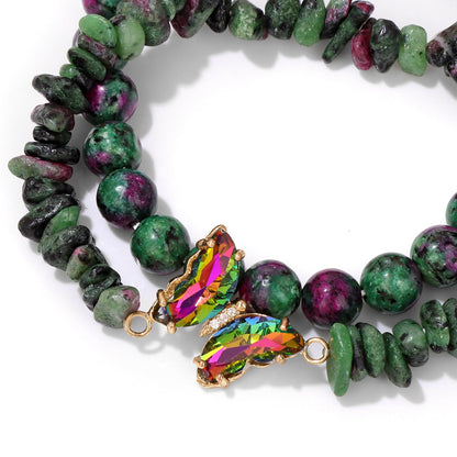 GolbalJew Epidote Stone Bracelet for Women Healing Crystal Stone Bracelets Green Gemstone Beads Stretch Bracelet Butterfly Charms Jewelry Women Gift