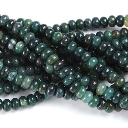 5x8mm 76pcs Natural Moss Agate Stone Rondelle Spacer Loose Beads Abacus Disk Stone Round Loose Gemstone Beads for Jewelry Making DIY Bracelet Necklace