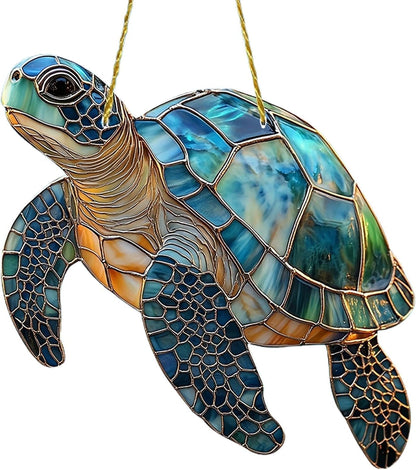 2D Acrylic Turtle Window Hanging Sun Catcher, Stained Glass Style, Beach Themed Home Decoration