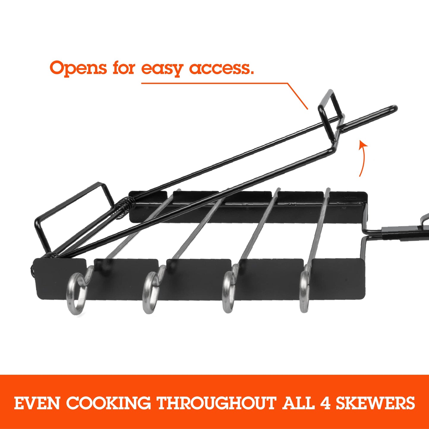 Camerons BBQ Skewer Rack Set - Includes Detachable Handle & 4 Non-Stick Stainless Steel Skewers for Grilling Barbecue Shish Kabobs, Meat, Vegetables & More - Grilling & Cookout Essential