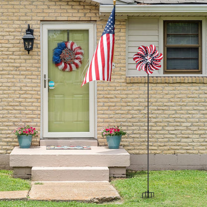 hogardeck 4th of July Wind Spinners Outdoor, Metal Wind Spinners with Stakes for Memorial Day Decorations, 360° Rotating Double Layers Windmill Yard Art for Outside Lawn Porch, Red White Blue